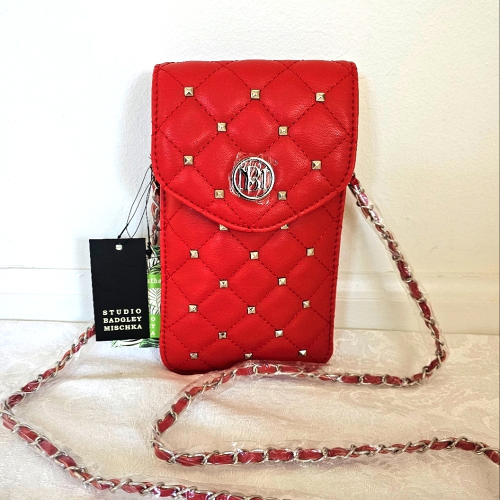 Badgley Mischka Red Studded Phone Case with Diamond Quilting & Studs- Brand New!